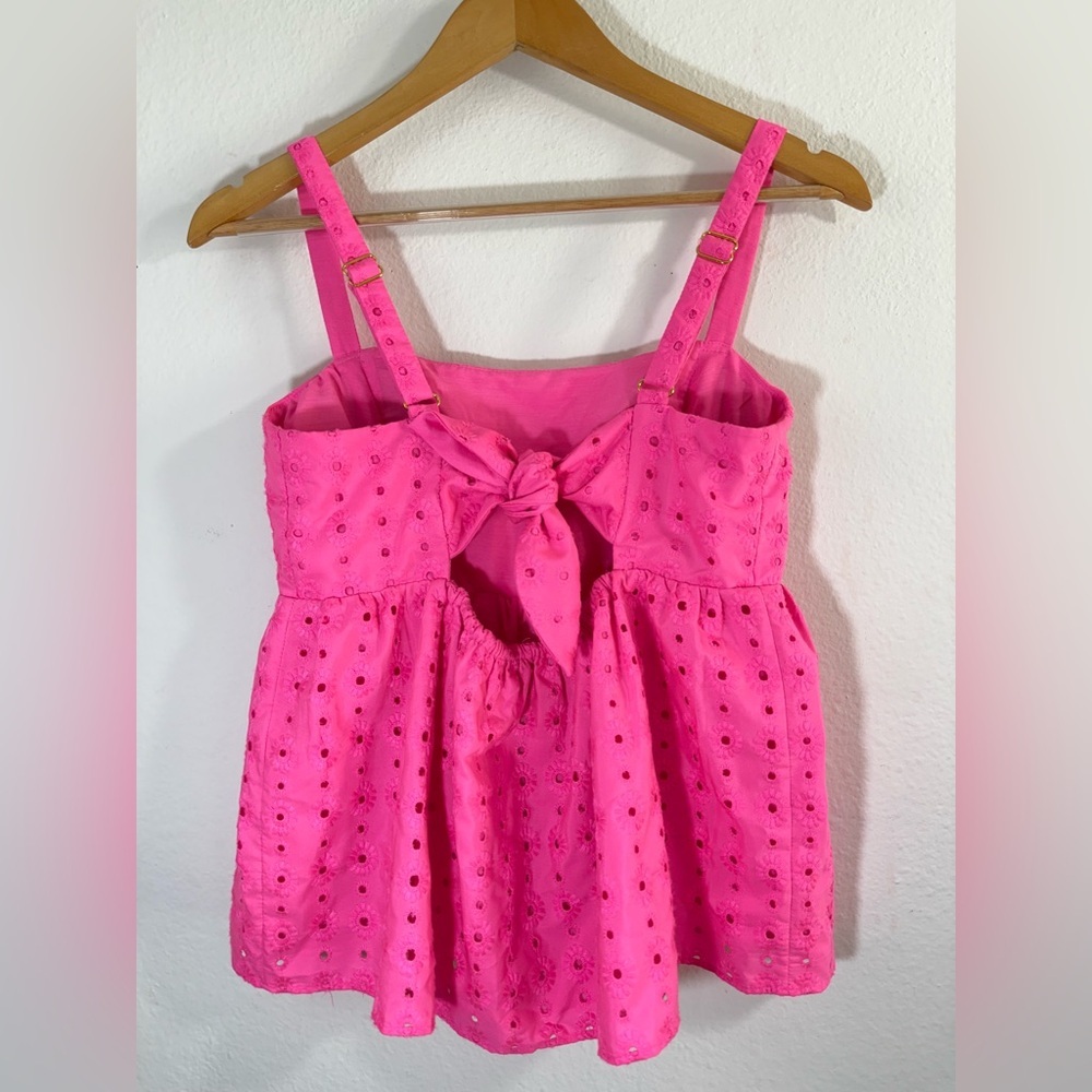 Lilly Pulitzer Michela Eyelet Babydoll Cami in Hot Pink Hottie Dottie Size 6 - Picture 4 of 10